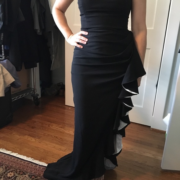 Badgley Mischka | Dresses | Badgley Mischka Collection Strapless Black White  Ruffle Evening Gown Prom | Poshmark